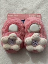Gerber Single Pair Baby Booties Pink Flowers 0-6 Months up to 16 lbs Fuzzy Soft - £9.38 GBP