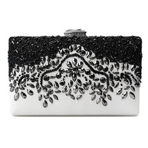SEKUSA Fashion Pu Lady Beaded Handmade Evening Bags Black White Color Chain Day  - £54.90 GBP