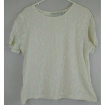 Worthington Woman Ivory Embroidered Short Sleeved Blouse Plus Size 1X - £9.86 GBP