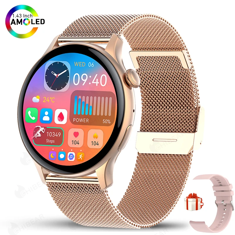 Ladies Smartwatch 466x466 AMOLED Screen Moment Display Time Bluetooth Call Watch - £32.87 GBP