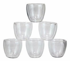 Heat Thermal Resistant Double Wall Glass Sake or Tea Cup Set of 6 Shot Cups 4oz - £30.67 GBP
