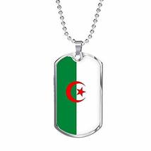 Express Your Love Gifts Algeria Flag Necklace Algeria Flag Engraved Stainless St - £43.48 GBP