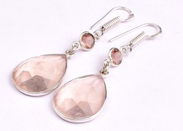 Fait à la Main 925 Argent Sterling Morganite Gemme Pendantes Oreilles Cadeau - £35.82 GBP+