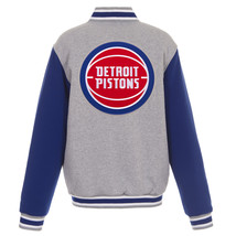 NBA Detroit Pistons Reversible Full Snap Fleece Jacket JH Embroidered Logos Royl - £102.80 GBP