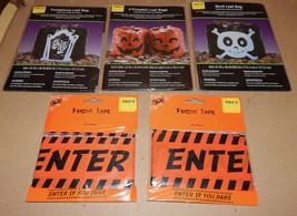 Halloween Fright Tape 2ea &amp; Skull Pumpkin Tombstone Leaf Bags 3ea 45&quot; x 48&quot; 133T - £6.02 GBP