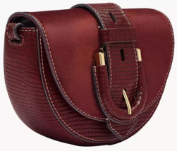Fossil Harwell Small Flap Crossbody Bag Dark Red Leather and Suede ZB193... - $98.98