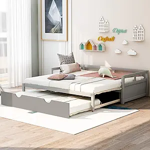 Merax Multifunctional Extending Daybed with Trundle Twin to King Wood Da... - $604.99