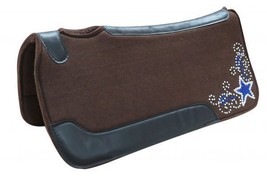 Western Horse Saddle Pad 31&quot; L X 1&quot; Thick Brown Wool Felt w/ Crystal Rhi... - $79.90