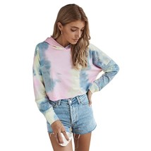 Women Autumn Long Sleeve Cropped Hoodies Gradient Colorful  Print Sweatshirt Har - £70.67 GBP