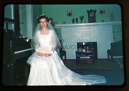 1952 Beautiful Chicago Bride Wedding Day at Home Red-Border Kodachrome Slide - £2.33 GBP