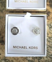 Michael Kors Mk Logo Astor Stud Earrings New In Box Silver - $33.99