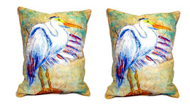 Pair of Betsy Drake Egret on Rice Large Indoor Outdoor Pillows 16 Inch X 20 Inch - £69.89 GBP