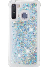 Sparkling Liquid Glitter Case For Samsung Galaxy A 21 - Silver Glitter Hearts image 2