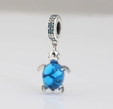 New S925 Blue Murano Turtle Dangle Charm for Pandora Bracelet and Necklace - $11.99