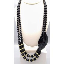 Unique Vintage Black Lucite Beads Necklace with Gold Tone Spacers - £35.57 GBP