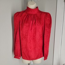 Ellen-D Kollection High Neck Shirt ~ Sz S ~ Red ~ Long Sleeve - £16.82 GBP