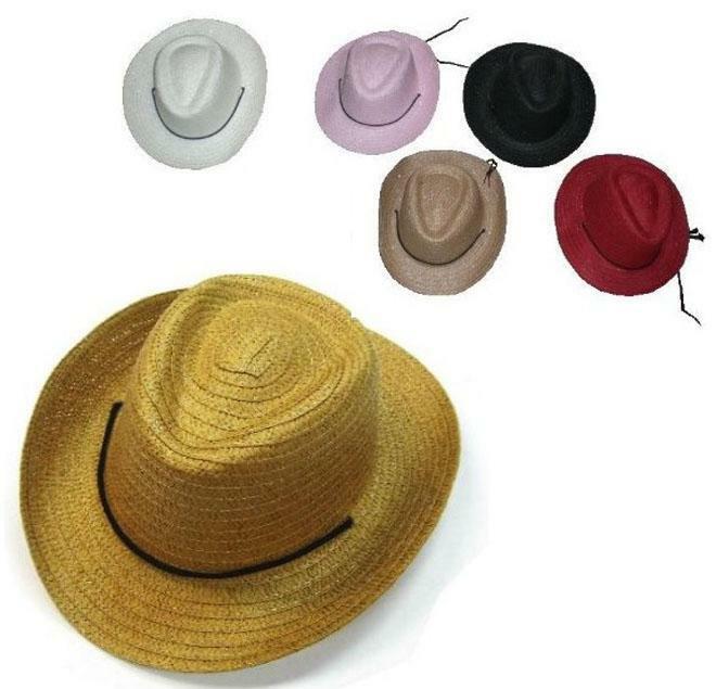 12 KIDS ASST COLOR STRAW COWBOY COWGIRL HAT child headwear children hats cap NEW