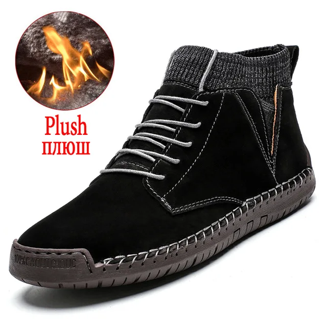  Men&#39;s Snow Boots Winter Plush Warm Men Motorcycle Boots Non-slip Leather Male S - $80.96