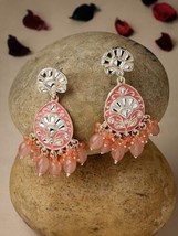 Kundan Pink Meenakari Gold Plated Dangle Drop Earrings Women Girls Jewelry Set - £14.89 GBP