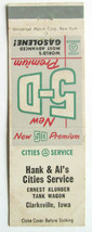 Hank &amp; Al&#39;s Cities Service - Clarksville, Iowa Station 20 Strike Matchbook Cover - $2.00