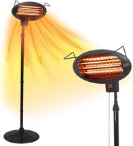 Patio Floor Electric Heater, Patio Heater Stand For Outdoors With, Black... - £102.20 GBP