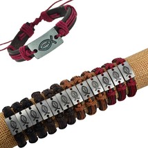 12PCS/Set Wholesale Punk Style Leather Bracelets I Love Jesus Braided Rope Bangl - £26.21 GBP