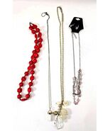 Vintage Costume Jewelry Necklace Lot 4pcs Pink Red Plastic Ivory Quartz ... - $15.02 CAD