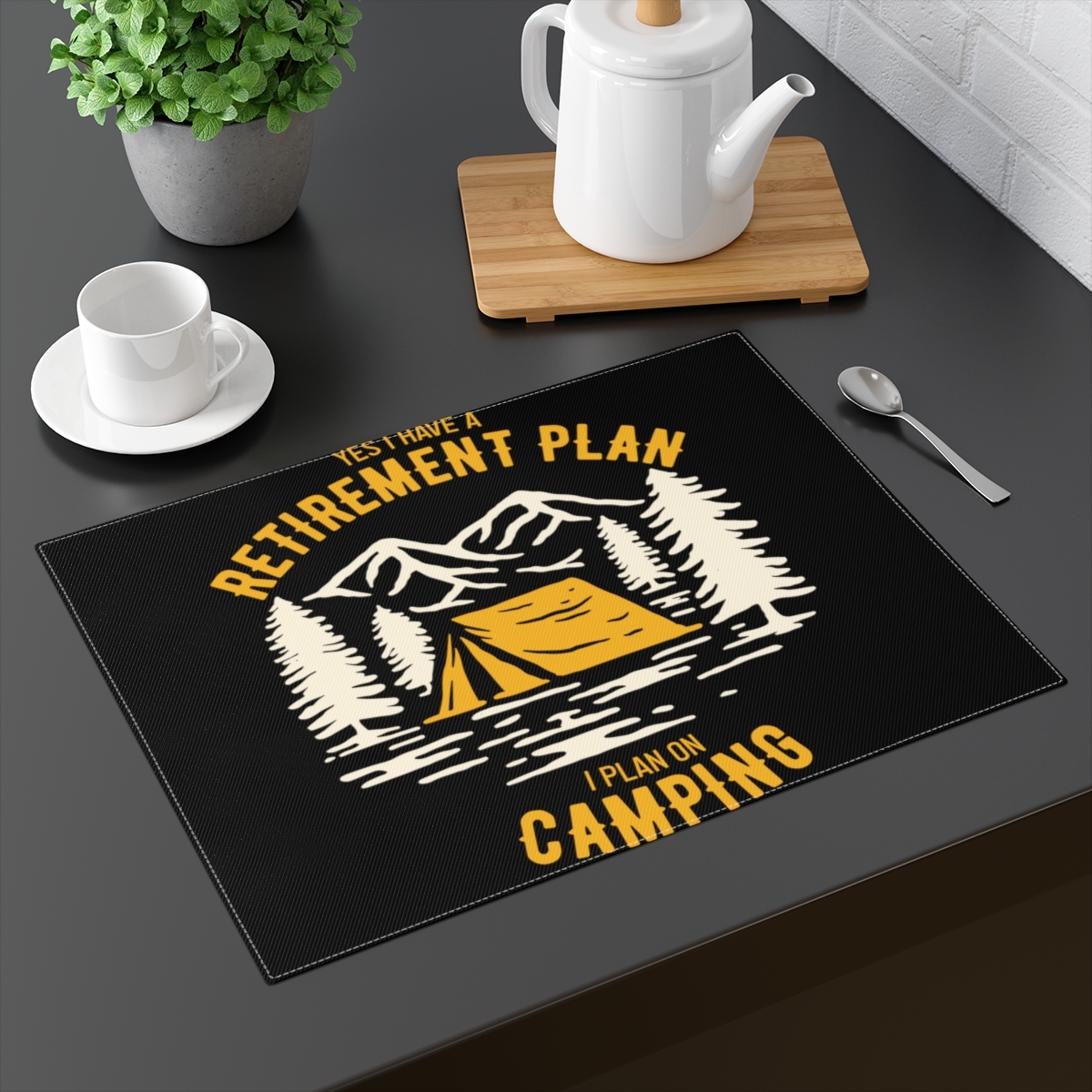 Primary image for Camping Retirement Plan Placemat | Outdoor Explorer Decor | Nature Lover Gift | 