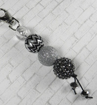 Chevron Rhinestone Bubblegum Handmade Beaded Keychain Purse Charm Black ... - $14.84