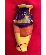 Handcrafted Pottery Bud Vase 6&quot; Multi Colored Yellow Purple Brown Red - $244.42 MXN