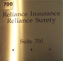 Reliance INSURANCE-SURETY: 10&quot; X 10&quot; - Gold-Brass Sign - £39.56 GBP
