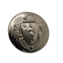 Commonwealth of Massachusetts Silver Tone Metal 1” Waterbury Button - $12.95