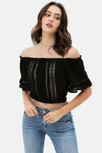 Lace Trim On The Front And Sleeves, Waist Band Cropped Top - $11.55
