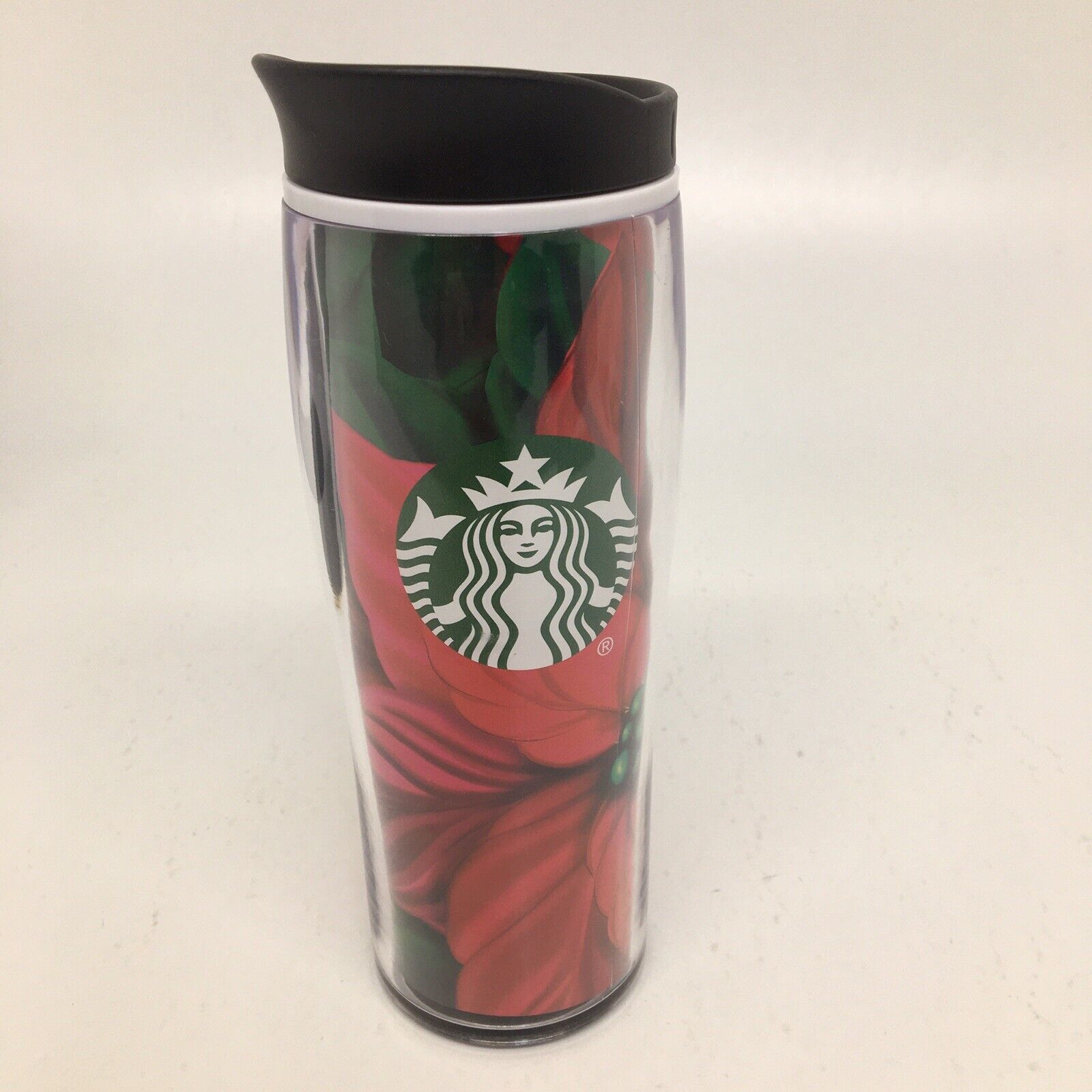 Primary image for Starbucks 2020 Plastic Tumbler Cup 16 oz Christmas Floral Red Poinsettia 