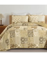 Patchwork Quilt Set Queen Size, Brown Plaid Reversible Bedspread Coverle... - $54.92