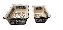 RARE 2  Black Flowers Floral Set Paisley Henna design Rectangle Bakers  Dish - £33.59 GBP