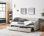 Linen Upholstered Twin Size Daybed With Two Storage Trundle Drawers, Sol... - £494.15 GBP