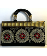 Exquisite Fancy Indian Bollywood Sequined Evening Black , Gold Clutch Pu... - $34.00