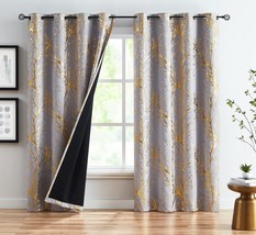 The Fmfunctex Branch Grey Blackout Curtains 63Inch Foil Gold Tree Curtains For - $46.79