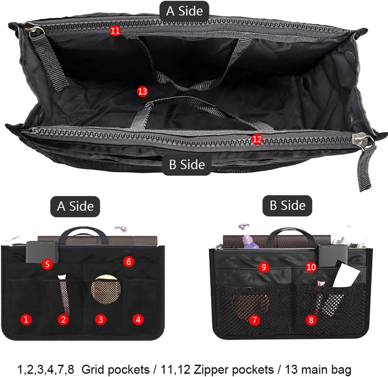 US Large Capacity Purse Organizer Nylon Multiple Pockets Handbag Organizer with  Item image 7