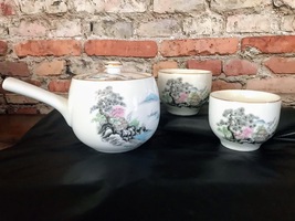 Vintage Japanese Rare Kyusu Side Handle Teapot &amp; 2 Yunomi Cups Sansui by... - $45.49