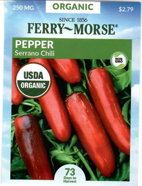 Pepper Serrano Chili Organic Vegetable Seeds Non Gmo Ferry Morse 12/24 Fresh New - £7.98 GBP