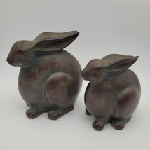 Pair Of Resin Bronze Colored Easter Rabbit Hare Holiday Home Decor READ - £7.13 GBP