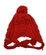 Columbia&#39;s woman&#39;s Red Pom cable knit ear flaps lined one size beanie - $191.36 MXN