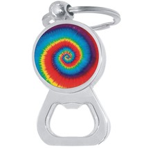 Tie Dye Swirl Bottle Opener Keychain - Metal Beer Bar Tool Key Ring - £8.60 GBP