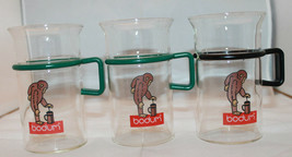 Bodum 3 Tall Glass Hot Iced Coffee Tea Mug Cup  Black Dark Green Handle Monkey - £51.86 GBP