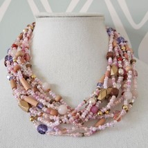 Joan Rivers Multi Strand Pink Iridescent Czech Glass Seed Beaded Necklace - £27.79 GBP