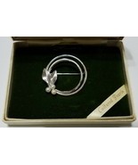 Vintage Krementz 14k White Gold Double Circle Pin With Cultured Pearls - £39.95 GBP