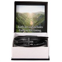 Faith in God&#39;s Timing Men&#39;s Stainless Steel &amp; Vegan Leather Cross Bracelet - Ve - £34.13 GBP+