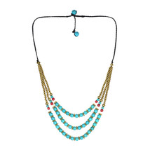 Classy Belle Triple Layer Turquoise Stone Brass Necklace - £13.28 GBP
